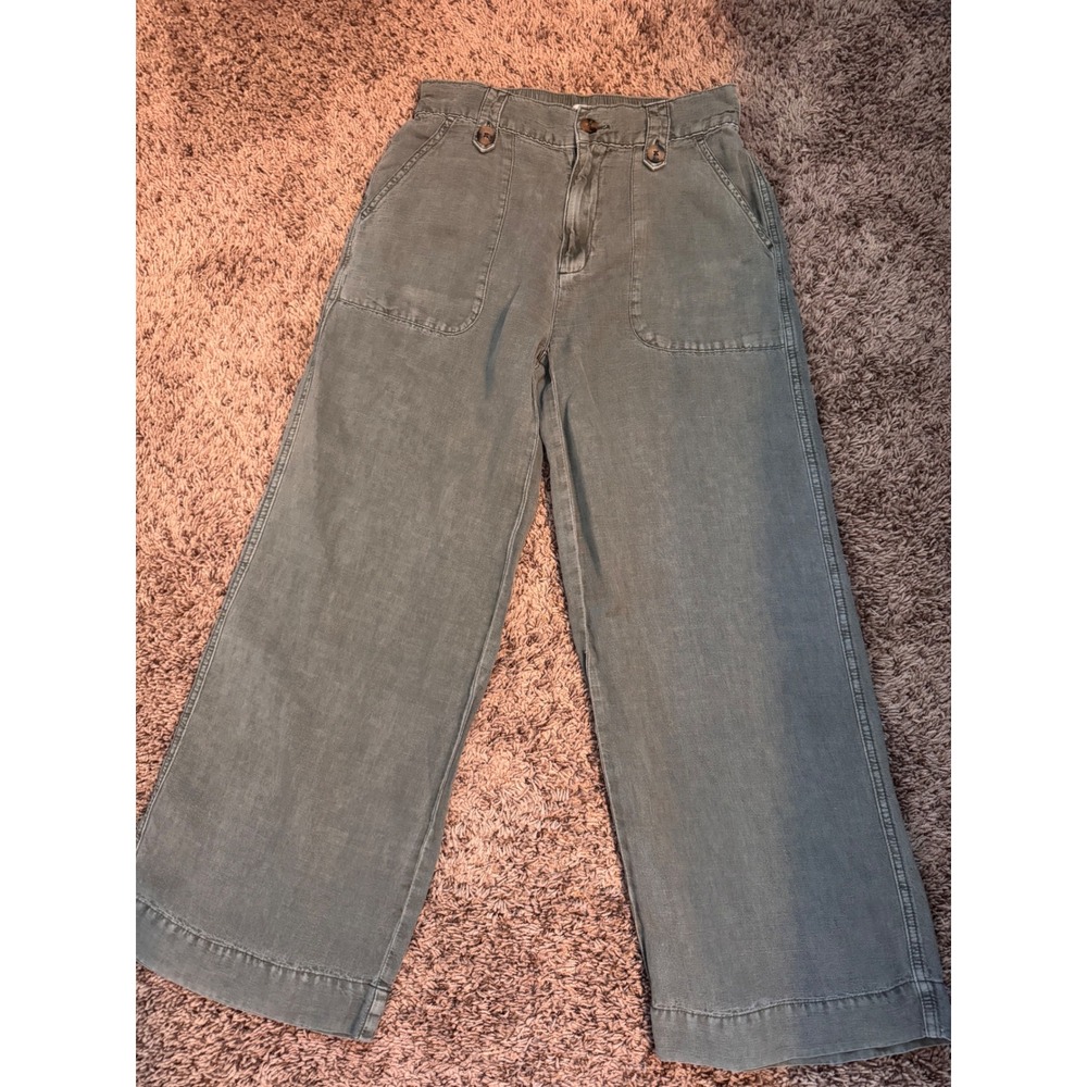 Cynthia Rowley Pants Olive Green Linen Blend Wide Leg Cropped Women's Size M